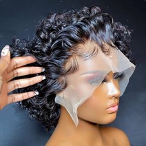 [레브] 인모 연습용 가발 cexxy pixie cut wig short curly human hair wigs 저렴한 human hair wig 13x1 lace wig, 모델 길이