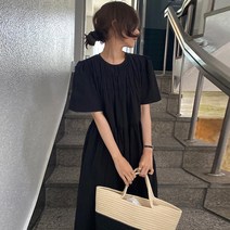 여성린넨원피스 여름랩원피스 린넨민소매원피스 시크하고 심플한 라운드 넥 하이 웨이스트 슬리밍 퍼프 슬리브 코튼 린넨 롱 드레스 여성용 스타일 시크한 여름