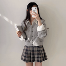 프레피룩 자수 와펜 브이넥 루즈핏 교복 가디건