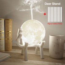 USB 초음파 아로마 가습기 880ml 3D 문 램프 라이트 아로마 에센셜 오일 에어 디퓨저 미스트 크리스마스 선물, 필터 10개 달린 사슴, 협력사, 배터리 포함