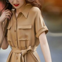 오레이디 브로케이드 턴 다운 칼라 미드 카프 셔츠 드레스