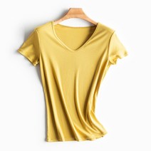 어깨 라운드 셔링 베이직 반팔 골지 브이넥 티셔츠 유닛 니트 반소매