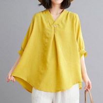 하젤 E메인 7부 브이넥 인견 블라우스_M1189