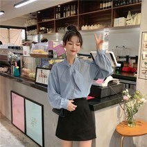 흰색긴팔셔츠 봄계절 와이드 루즈핏 학원 무드 리본스트랩 긴소매 인형 여성 상의 3769748049
