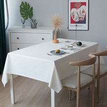 [제이지하우스] 부드러운 가죽 방수 식탁보 테이블보, 4인-정사각형(140cm x 140cm), 화이트