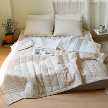 코지 체크 순면 60수 시어서커 이불 2종 SS Q 침대스프레드 시어서커 패드 시어서커 토퍼 여름이불세트 여름용이불 여름용침대패드 여름용토퍼 킹사이즈패드 그레이 베이지, 이불 토퍼세트 Q