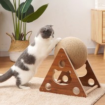 고양이 롤러 롤링 인테리어 반려 스크래쳐 캣휠 캣타워 미니 숨숨집 캣폴 캣워커 해먹, 삼각 원목  볼 잡기개