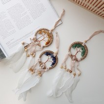 차량용 미니 드림캐쳐 스톤비즈 썬캐쳐 감성 캠핑 벽장식 인테리어 소품, 옐로우스톤