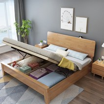 북유럽 통나무침대 심플 1.2M 1.5 M 1.8M 루크 고무나무 원목 통깔판 평상형 침대프레임, 원목프레임, 1.0m