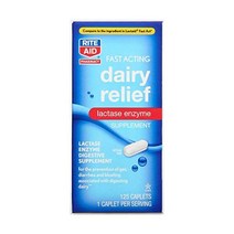필수 효소 Rite Aid Fast Acting Dairy Relief Lactase Enzyme - 125 Caplets |Lactose Intolerance Pills | Di