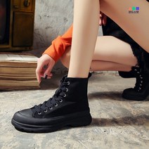 몬드스팟 3cm 여성 스니커즈 캔버스 운동화 쿠션 부츠 올블랙 (DM290)