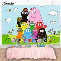 Kabodou Barbapapa 가족 사진 배경 생일 축하 베이비 샤워 장식 배너, 06 05_16 Polyester 250x150cm