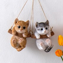그네타는 고양이 미니어처 벽인테리어 실내장식 기념 데코장식, 그레이