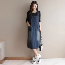 WH-NJP 여성용 오버핏 데님 멜빵 원피스 여름 유행 청 멜빵 치마 DMC245