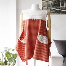 스트라이프 예쁜 꽃가게 원피스앞치마 애견미용 일식 카페 집들이선물 워크웨어 까페, 체크(블루)