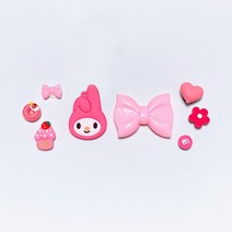 핑크폭탄 마이멜로디 파츠 버튼 신발 악세사리 세트 실내화 꾸미기 8P