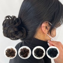 가채 승무원 면접 똥머리 당고머리 곱창 가발 묵음 피스 곱창 혼주 끈 머리 덧가발 헤어 붙임 올림, 4컬머리-내추럴블랙
