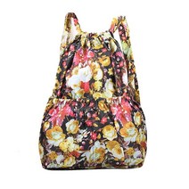 여성백팩 패션 빈티지 Drawstring 배낭 여성 대용량 꽃 민족 스타일 방수 나일론 어깨