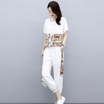 여름 여성 반팔 상하세트 슬림캐주얼 키커보이는 투피스 여성용 데일리