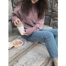 여성 데일리 포근 치크 라운드넥 보카시 니트(2color)