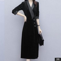 가바바 여성 빅사이즈 롱원피스 와이 리본카라 버튼 벨벳 오피스룩 원피스 5XL까지 G58796