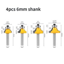 4Pcs 6mm 1/4 quot샹크 코너 라운드 라우터 비트 가장자리 목공 밀 클래식 커터 에 대 한, CHINA, 4pcs 6mm shank