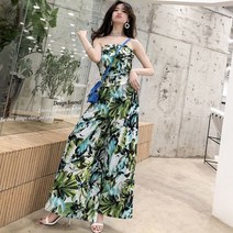 보헤미안 스타일 비치 점프수트 작업복 봄 및 여름 꽃 프린트 와이드 레그 피스 바지 여성 의류 WL49