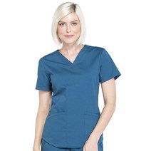 Scrubs for Women 작업복 전문가용 브이넥 상의 부드럽고 신축성 있는 WW665 캐리비안 블루