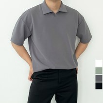 남성 반팔 카라티 오버핏 링클 프리 반팔