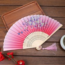 왕부채 빈티지 스타일 실크 접는 팬 중국어 일본 패턴 아트 공예 선물 홈 장식 장식품, j