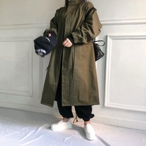 남녀공용 위크 오버핏 하이넥 롱 야상 자켓 (블랙 카키)