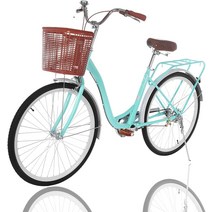 26 인치 클래식 편안한 숙녀 자전거 숙녀 일상 자전거 조정 가능 핸들 바 및 시트 바구니 없음 비치 크루저, 01 민트 + 바구니