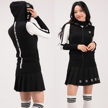 지니골프 여성 골프웨어 영어후드 풀집업 니트조끼 에슬레저룩
