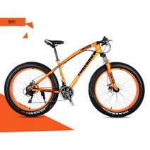 광폭타이어 팻바이크 산악자전거 MTB 오프로드 빅타이어, 21 속도, 24인치, 주황색(스포크 휠)