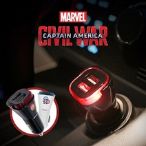 MARVEL 시빌워 3.1A 듀얼USB 차량용 LED시거잭 충전기, 카와이-아이언맨