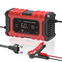 배터리충전기자동차 배터리 충전기 12V 6A 습식 건식 납산 디지털 LCD 디스플레이 지능형 전원 펄스 수리, 01 Red EU Plug