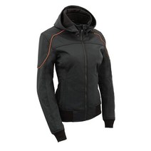 Milwaukee Leather MPL2764 여성용 블랙 소프트 쉘 아머드 레이싱 스타일 재킷 후드 포함 - 4XL, Black_X-Small
