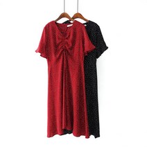 M-4XL 슬림 도트 롱원피스 반팔 여름 V넥 프릴원피스 꾸안꾸 여름휴가 코디 빅사이즈옷