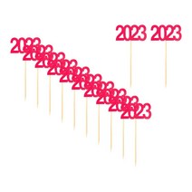 GHSHOP 12개입 2023 컵케이크 토퍼 파티 장식 용품, 6cmx3cm, 종이, 빨간색