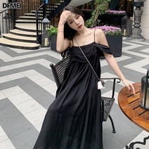 DFMEI 부드러운 민소매 리본 스커트 바캉스 3색 디자인 느낌 롱 나시 원피스 여
