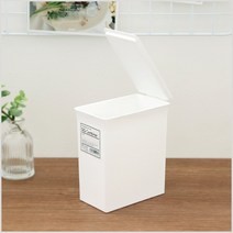 뚜껑슬림휴지통(no.1417) 화이트 가루세제보관 화장솜 탕비실 티백 데스크 책상쓰레기통 더스트박스