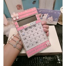 여성스러운 귀여운 블링블링 비즈 큐빅 핸드폰 크기 계산기 휴대용계산기 캐릭터 전자계산기 여자친구 선물용 소품, X.플라워 로즈(음성)