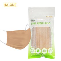 하원 국내생산 일회용 3중필터 마스크 중형 카멜, 10매입, 1개