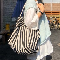 에코백 스트라이프 캔버스 쇼퍼백 기저귀 여행 가방 대용량 데일리 숄더백