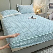 패밀리 침대 패드 센스맘 라지킹 이부자리 매트리스 커버 보호대 탄성 장착 시트 1 개 200x220 플란넬 겨울 두꺼운 따뜻한 침구 더블, 블루-1pc 침대보_200x220cm