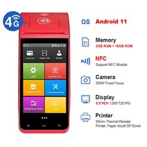 4G 휴대용 POS PDA 프린터 안드로이드 11 58mm 열전사 티켓 프린터 모바일 영수증 빌 POS 터미널 프린터, 01 Z91 Red_02 미국 플러그