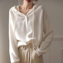 여성 반오픈 후드 니트 티셔츠 스웨터