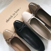 에디스아미 밀크티 에나멜 리본 플랫슈즈 3cm