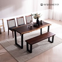 상일리베가구 레인트리 우드슬랩 식탁 6인세트 (벤치1 의자3), 엔틱브라운