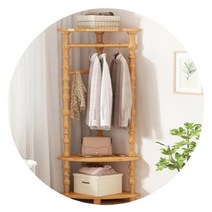 옷걸이 모서리 공간활용 대나무 선반 3단행거(B 네츄럴)